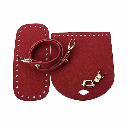 SHTGOI PU Ledertasche Strickset Taschenboden Stricken Häkeltaschen Taschenbodenformer Pad-Einsatz Kissenbasis Ledertasche Unten Schultergurt Klappenabdeckung für Taschen häkeln 3 Zubehör Rot von SHTGOI