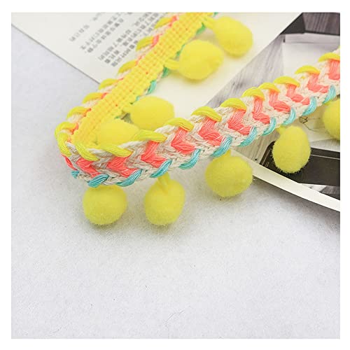 SHTGOI Pomponborte Bommelborte 5 Yards 12mm Pompon Borte zum Nähen Pom Poms Fransenborte Pompons Quaste Spitze Bommelband für DIY Basteln Kostüme Kleidung Vorhang Nähen Dekoration Bunt Gelb von SHTGOI