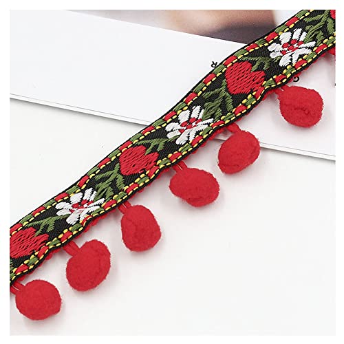 SHTGOI Pomponborte Bommelborte 5 Yards 12mm Pompon Borte zum Nähen Pom Poms Fransenborte Pompons Quaste Spitze Bommelband für DIY Basteln Kostüme Kleidung Vorhang Nähen Dekoration Rot 1# von SHTGOI