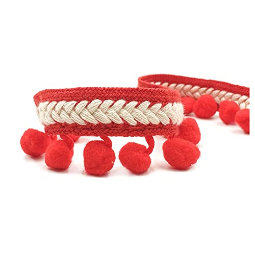 SHTGOI Pomponborte Bommelborte 5 Yards 12mm Pompon Borte zum Nähen Pom Poms Fransenborte Pompons Quaste Spitze Bommelband für DIY Basteln Kostüme Kleidung Vorhang Nähen Dekoration Rot von SHTGOI