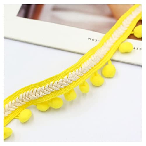 SHTGOI Pomponborte Bommelborte 5 Yards 12mm Pompon Borte zum Nähen Pom Poms Fransenborte Pompons Quaste Spitze Bommelband für DIY Basteln Kostüme Kleidung Vorhang Nähen Dekoration Zitronengelb von SHTGOI