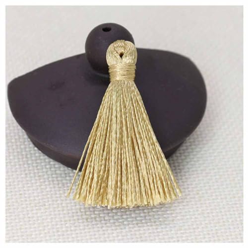 SHTGOI Quasten Anhänger 20 Stück Handgemachte Polyester Troddeln Quasten 4cm Mini Bunt Fransen Anhänger Tassel Armbänder Schlüsselanhänger Quasten Für Lesezeichen DIY Handwerk Zubehör Champagner von SHTGOI