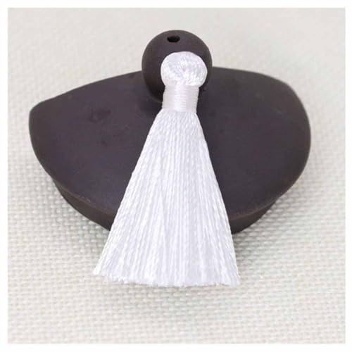 SHTGOI Quasten Anhänger 20 Stück Handgemachte Polyester Troddeln Quasten 4cm Mini Bunt Fransen Anhänger Tassel Armbänder Schlüsselanhänger Quasten Für Lesezeichen DIY Handwerk Zubehör Weiß von SHTGOI