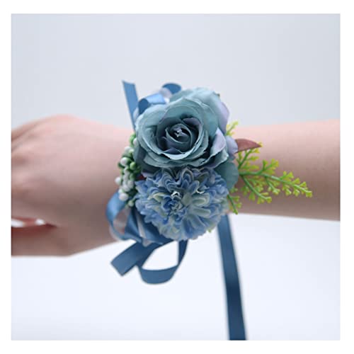 SHTGOI Rose Blumenarmband Braut Brautjungfer Hand Blume Schleifenband Handgelenkblume Handgefertigte Seidenblume Armband Zubehör für Hochzeit Bankette Brautjubiläum Abschlussball Dunkelblau von SHTGOI