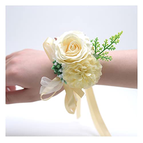 SHTGOI Rose Blumenarmband Braut Brautjungfer Hand Blume Schleifenband Handgelenkblume Handgefertigte Seidenblume Armband Zubehör für Hochzeit Bankette Brautjubiläum Abschlussball Gelb von SHTGOI