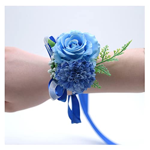 SHTGOI Rose Blumenarmband Braut Brautjungfer Hand Blume Schleifenband Handgelenkblume Handgefertigte Seidenblume Armband Zubehör für Hochzeit Bankette Brautjubiläum Abschlussball Hellblau von SHTGOI