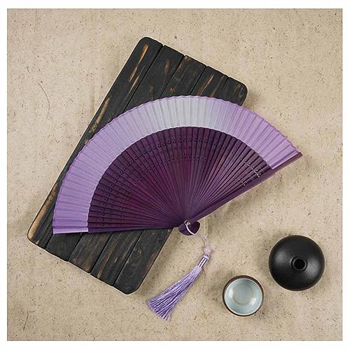 SHTGOI Seide Faltfächer Bambus Handfächer Chinesischer Vintage Stil taschenfächer Hohlem Bambus Skelettfächer Handheld Fan mit Quasten für Party Hochzeit Geschenk 21cm Lila Farbverlauf 14# von SHTGOI