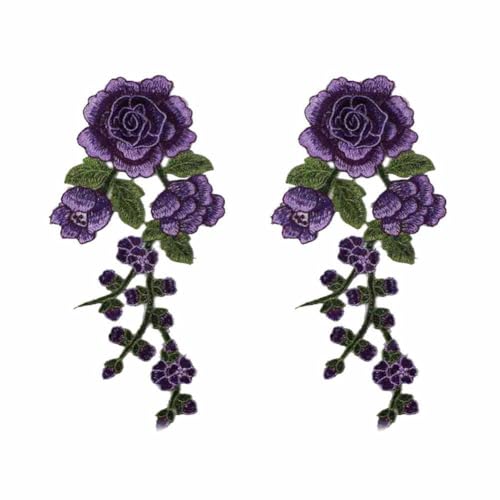 SHTGOI Stickerei-Blumen Applikation 2 Stück Retro Rose Blumen Patches zum Aufnähen Bestickte Bügelbild Aufnäher Blume Applique Kleidung Zubehör für DIY Nähen Cheongsam Kleidung Kleid Lila von SHTGOI