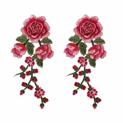 SHTGOI Stickerei-Blumen Applikation 2 Stück Retro Rose Blumen Patches zum Aufnähen Bestickte Bügelbild Aufnäher Blume Applique Kleidung Zubehör für DIY Nähen Cheongsam Kleidung Kleid Rosa von SHTGOI