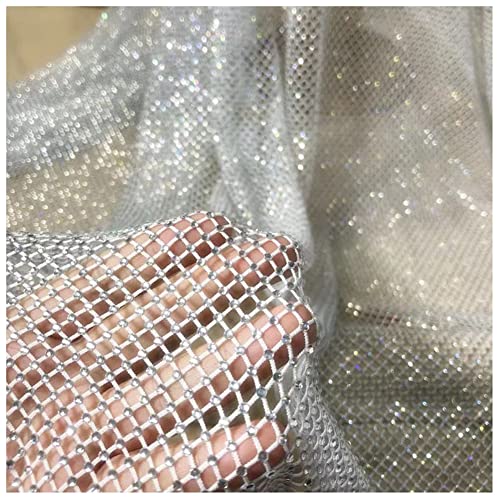 SHTGOI Strass Mesh Stoff 100x120cm Dehnbar Strass-Netz mit AB Farbe Strasssteinen Schneidbarer Netzstoff zum Schuhkappe Kleidung Strassbesetztes Netz Beige von SHTGOI