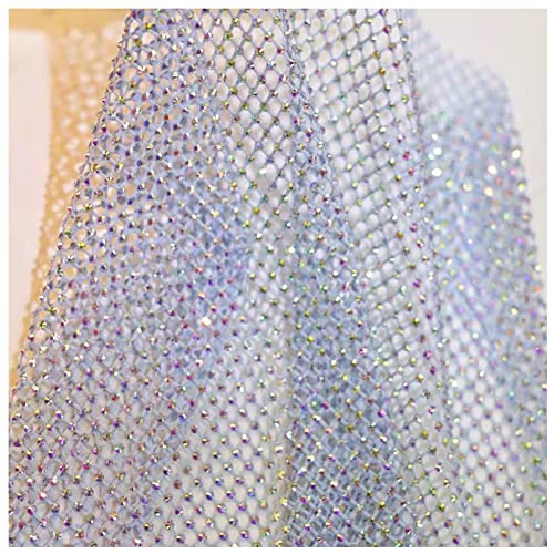 SHTGOI Strass Mesh Stoff 100x120cm Dehnbar Strass-Netz mit AB Farbe Strasssteinen Schneidbarer Netzstoff zum Schuhkappe Kleidung Strassbesetztes Netz Himmelblau von SHTGOI