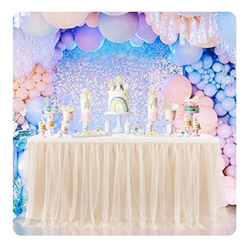 SHTGOI Tüll Tischrock Tütü Tischröcke 427 x 77 cm Gaze Tisch Tischdecke Tischdekoration Tisch Rock für Hochzeit Geburtstag Neujahr Babyparty Candy Party Dekoration Champagner von SHTGOI