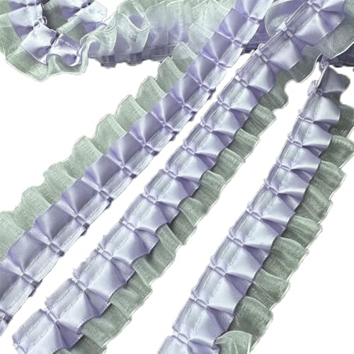 Spitzenbesatz 10 Yards 2-lagiger Spitzen-Bordüre 4cm Breit Chiffon Rüschen Plissierter Spitzenstoff Organza Handarbeit Geraffter Stoff Zum Nähen Kleiderbesatz Basteln Kragenmanschetten(4#) von SHTGOI