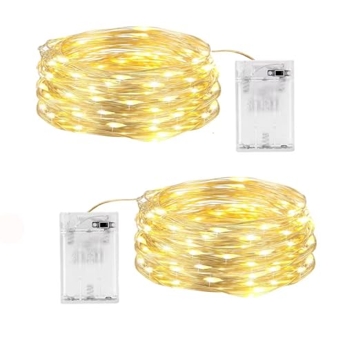 SHUBEIEUMI Lichterkette Batterie 2 Stück, 5m 50 LED Lichterkette innen Kupferdraht, Warmweiß Innen Lichterketten, Lichterkette Aussen für Gärten, Party, Weihnachten, Hochzeit (Warmweiß) von SHUBEIEUMI