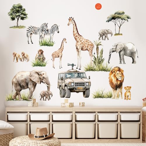 Einzigartige Abnehmbare Dschungeltier Wandsticker, Elefant Löwe Giraffe Wandaufkleber, Selbstklebende Vinyl Wandtattoos, Tier Wanddeko für Kinder Jungen Mädchen von SHUCHING