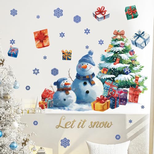 SHUCHING Weihnachts Schneemann Wandaufkleber, Wandsticker mit Weihnachtsbaum Motiv Schneeflocke, Weihnachts-Wanddekoration Kunst für Kinderzimmer Schlafzimmer Wohnzimmer Party Tür Shop Wanddeko von SHUCHING