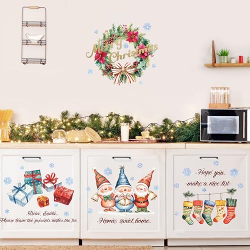 SHUCHING Weihnachtswichtel Wandaufkleber, Geschenkboxen Strümpfe Kränze Wandsticker, Weihnachts-Wanddekoration Kunst für Kinderzimmer Schlafzimmer Wohnzimmer Party Tür Shop Wanddeko von SHUCHING