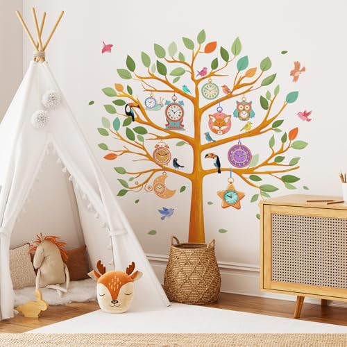 Wandtattoo Bunter Uhrenbaum Wandaufkleber, Tierische Uhr Baumzweig Wandsticker, Wanddeko für Babyzimmer Schlafzimmer Wohnzimmer Spielzimmer Kinderzimmer von SHUCHING