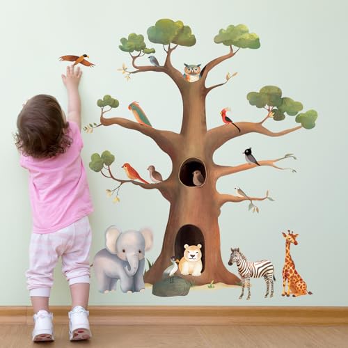 Wandtattoo Tiere Baum Wandaufkleber, Elefant Fuchs Elch Waldtier Wandsticker, Wanddeko für Babyzimmer Schlafzimmer Wohnzimmer Spielzimmer Kinderzimmer von SHUCHING