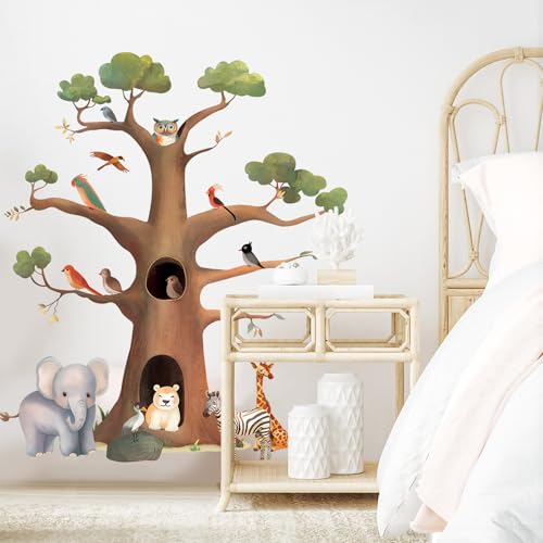 Wandtattoo Tiere Baum Wandaufkleber, Elefant Fuchs Elch Waldtier Wandsticker, Wanddeko für Babyzimmer Schlafzimmer Wohnzimmer Spielzimmer Kinderzimmer von SHUCHING