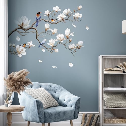 Wandtattoo Weiße Magnolie Wandaufkleber, Vögel Blume Baumzweig Wandsticker, Babyzimmer Schlafzimmer Spielzimmer Kinderzimmer Kinderzimmer Jungen Kinderzimmer Mädchen Wanddeko von SHUCHING