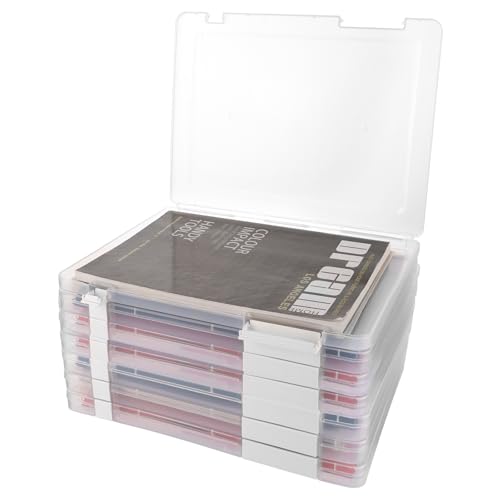 SHUESS 6 Stück A4-Datei Tragbarer Projektkoffer, Archivbox A4 Transparent Kunststoffboxen, Kunststoff-Aufbewahrungsbox mit Deckel, Heftbox A4 für Dokumente, Briefe, Sammelalben, Zeitschriften von SHUESS