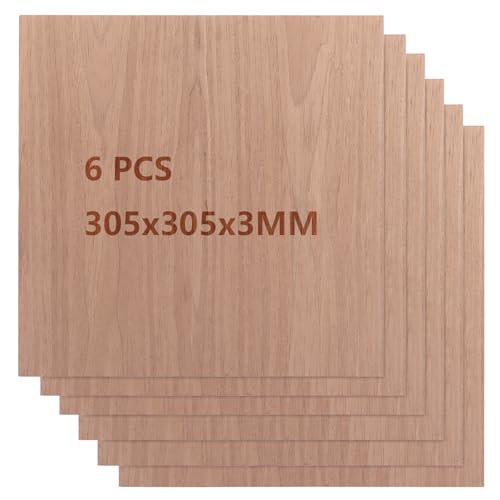 SHUESS 6 Stück Walnuss Sperrholzplatten 3mm, 30,5x30,5cm, Unbehandeltes Sperrholzplatte, Schwarzem Walnussholz für Laser Gravur, CNC Schneiden, Malerei, DIY Modell Verbrennung Brandmalerei von SHUESS