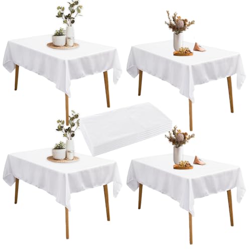 SHUESS Weiße Tischdecke, 147 x 259 cm, große rechteckige Polyester-Tischdecken, waschbar, Party-Tischdecken für Partys, Hochzeiten und Festivals, 4 Stück von SHUESS