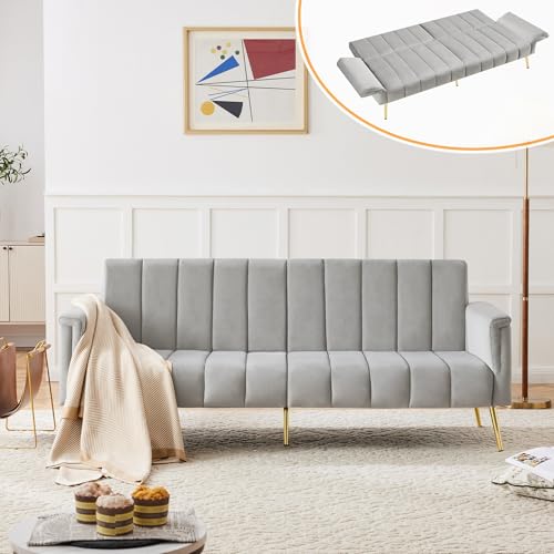 Modernes Schlafsofa mit Schlaffunktion, Sofa 3 Sitzer, Klappbares Schlafsofa aus Samtstoff, umwandelbares Schlafsofa, Futon-Schlafcouch, 183 cm breit Klein Couch für Kompakte Wohnräume/Apartments von SHUGUANG