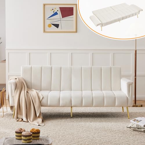 Modernes Schlafsofa mit Schlaffunktion, Sofa 3 Sitzer, Klappbares Schlafsofa aus Samtstoff, umwandelbares Schlafsofa, Futon-Schlafcouch, 183 cm breit Klein Couch für Kompakte Wohnräume/Apartments von SHUGUANG