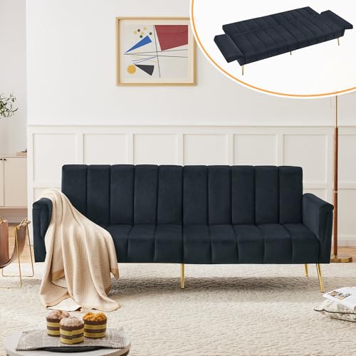 Modernes Schlafsofa mit Schlaffunktion, Sofa 3 Sitzer, Klappbares Schlafsofa aus Samtstoff, umwandelbares Schlafsofa, Futon-Schlafcouch, 183 cm breit Klein Couch für Kompakte Wohnräume/Apartments von SHUGUANG