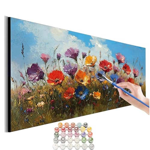 Malen Nach Zahlen Blauer Himmel Malen Nach Zahlen Erwachsene kinder Blume Malen Nach Zahlen ab 10 Jahre Mädchen Paint by Numbers Heimdekoration Geschenke für Männer Frauen (Rahmenlos) 30x60cm M-306 von SHUIYAZI