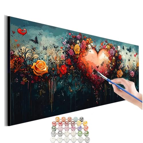 Malen Nach Zahlen Blume Malen Nach Zahlen Erwachsene kinder Liebe Malen Nach Zahlen ab 10 Jahre Mädchen DIY Paint by Numbers Heimdekoration Geschenke für Männer Frauen (Rahmenlos) 90x180cm M-903 von SHUIYAZI