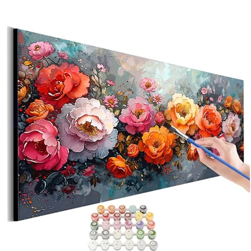 Malen Nach Zahlen Blume Malen Nach Zahlen Erwachsene kinder Pfingstrose Malen Nach Zahlen ab 10 Jahre Mädchen DIY Paint by Numbers Heimdekoration Geschenke für Männer Frauen (Rahmenlos) 30x60cm M-321 von SHUIYAZI