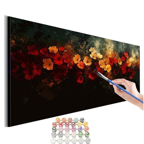 Malen Nach Zahlen Blume Malen Nach Zahlen Erwachsene kinder Rot Malen Nach Zahlen ab 10 Jahre Mädchen DIY Paint by Numbers Kreativ Heimdekoration Geschenke für Männer Frauen (Rahmenlos) 60x120cm M-611 von SHUIYAZI