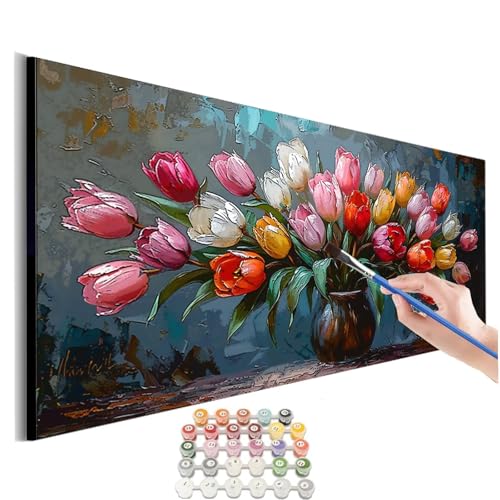 Malen Nach Zahlen Blume Malen Nach Zahlen Erwachsene kinder Tulpe Malen Nach Zahlen ab 10 Jahre Mädchen DIY Paint by Numbers Heimdekoration Geschenke für Männer Frauen (Rahmenlos) 30x60cm M-541 von SHUIYAZI