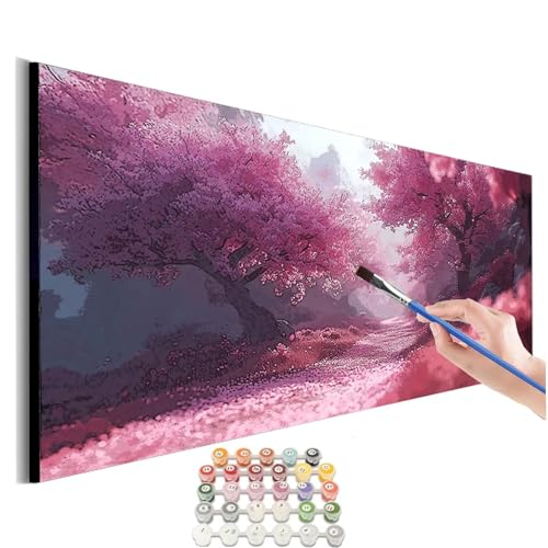 Malen Nach Zahlen Erwachsene Groß Baum Malen Nach Zahlen Rosa Malen Nach Zahlen Kinder Handgemalt Ölgemälde Paint by Numbers mit Pinseln und Acrylfarben kreativ set für erwachsene 70x140cm M-480 von SHUIYAZI