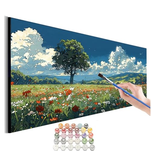 Malen Nach Zahlen Erwachsene Groß Landschaft Malen Nach Zahlen Blume Malen Nach Zahlen Kinder Handgemalt Ölgemälde Paint by Numbers mit Pinseln und Acrylfarben kreativ set für erwachsene 40x80cm M-451 von SHUIYAZI