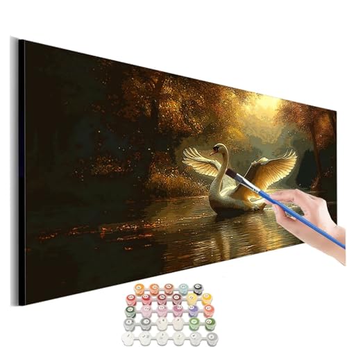 Malen Nach Zahlen Erwachsene Groß Schwan Malen Nach Zahlen Vogel Malen Nach Zahlen Kinder Handgemalt Ölgemälde Paint by Numbers mit Pinseln und Acrylfarben kreativ set für erwachsene 40x80cm M-375 von SHUIYAZI