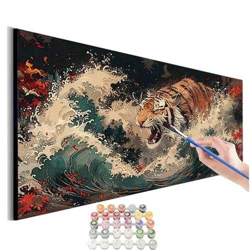 Malen Nach Zahlen Erwachsene Groß Tiger Malen Nach Zahlen Wellen Malen Nach Zahlen Kinder Handgemalt Ölgemälde Paint by Numbers mit Pinseln und Acrylfarben kreativ set für erwachsene 70x140cm M-309 von SHUIYAZI