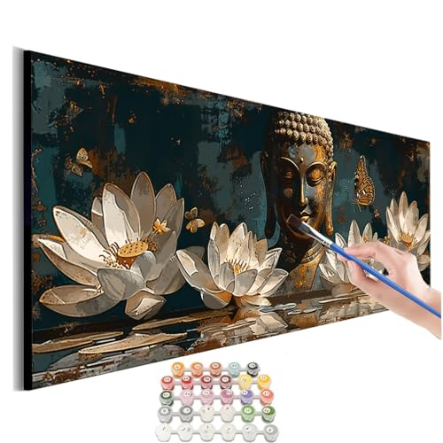 Malen Nach Zahlen Erwachsene Groß Zen Malen Nach Zahlen Lotus Malen Nach Zahlen Kinder Handgemalt Ölgemälde Paint by Numbers mit Pinseln und Acrylfarben kreativ set für erwachsene 40x80cm M-401 von SHUIYAZI