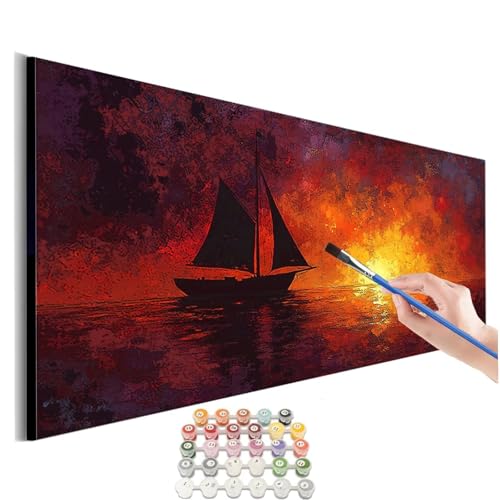 Malen Nach Zahlen Erwachsene Sonnenuntergang Malen Nach Zahlen Boot Malen Nach Zahlen Kinder Handgemalt Ölgemälde Paint by Numbers mit Pinseln und Acrylfarben kreativ set für erwachsene 40x80cm M-494 von SHUIYAZI