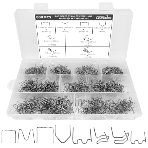 Kunststoff Schweißgerät,800 Stück Edelstahl Hot Staples,6 Spezifikationen, Hot Staples Welder Staple 0.8/0.6mm Schweiß Zubehör, Stoßstangen Reparatur set,für Autostoßstange Rissreparatur Heißklammern von SHUIYUE