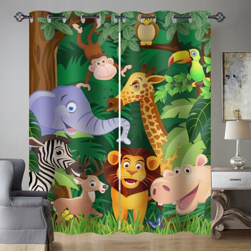 SHUIZHIHE Verdunkelungsvorhänge für Kinder, 3D-Zoo-Muster, bedruckt, Geräuschreduzierung und Wärmedämmung, Metallösen, 75 x 166 cm (B x T) von SHUIZHIHE