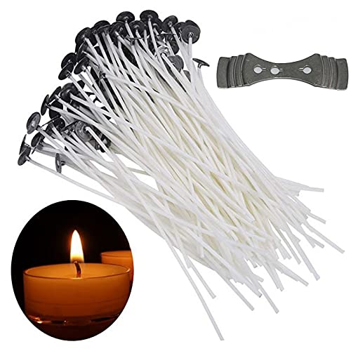 SHULLIN 100 Stück Kerzendocht Kerzendochte Kerzen Dochte 150 mm Candle Wick 100% natürlich aus Bio-Baumwolle mit 1 Dochthalter für die Kerzenherstellung, Kerze DIY von SHULLIN