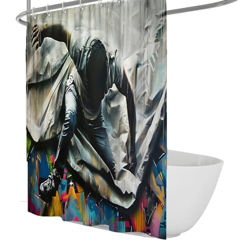 SHUODAOCO Polyester Duschvorhang Moderne Stilvolle Graffiti Kunst Wasserabweisende waschbare Strickstoff Badezimmervorhänge mit Haken Die ganze Saison über 120Bx180Lcm von SHUODAOCO