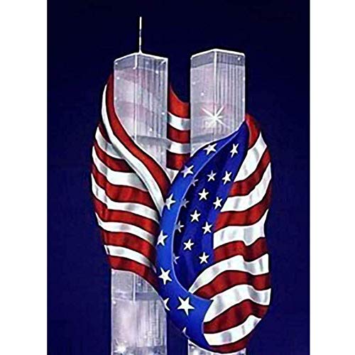 Twin Towers Diamant-Lackier-Kits für Erwachsene 5D Diy Strassfarbe mit Vollbohrung und Diamanten Amerikanische Flagge Kreuzstich-Stickerei für Wohnkultur Geschenk 11.8X15.7In-Square von SHUOFUSH