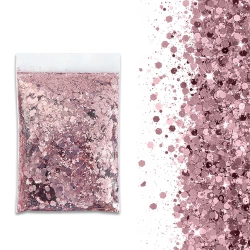 SHUOHONG 100g Glitzer Basteln Kinder, 3 Größen Gemischt Glitter, Groß Glitzer zum Basteln, Feiner Glitzer Wandfarbe, Pailletten Glitzerpulver für Make-up, Karten, Nagelkunst, DIY (Dunkelrosa) von SHUOHONG