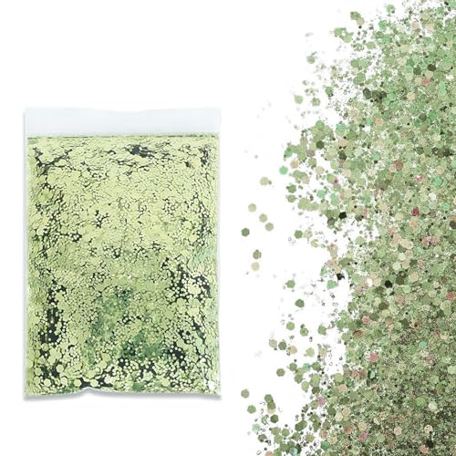 SHUOHONG 100g Glitzer Basteln Kinder, 3 Größen Gemischt Glitter, Groß Glitzer zum Basteln, Feiner Glitzer Wandfarbe, Pailletten Glitzerpulver für Make-up, Karten, Nagelkunst, DIY (Hellgrün) von SHUOHONG