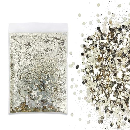 SHUOHONG 100g Glitzer Basteln Kinder, 3 Größen Gemischt Glitter, Groß Glitzer zum Basteln, Feiner Glitzer Wandfarbe, Pailletten Glitzerpulver für Make-up, Karten, Nagelkunst, DIY (Sekt) von SHUOHONG